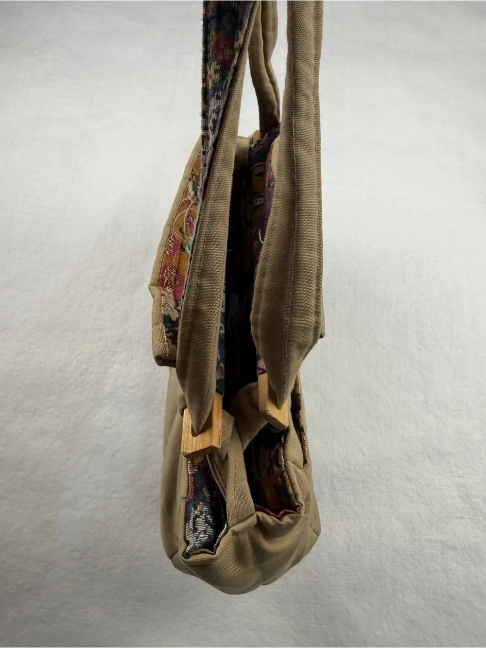 Canvas Craft Tote Floral Tapestry Lining Multi Pocket Sewing Knitting Bag